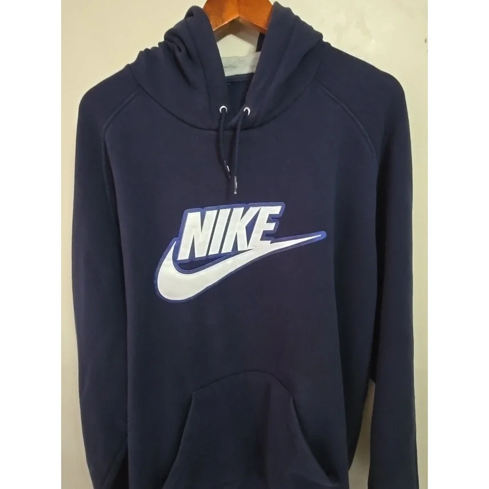 Vtg 90s Nike Hoodie Men's XL Bllue Navy Spellout Pullover  Sweatshirt‎ 90s Retro